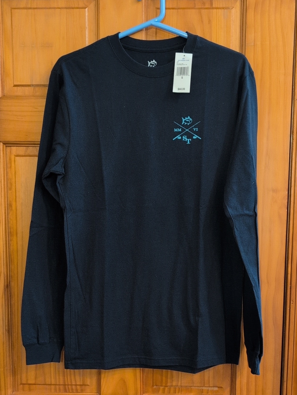 Men's Black Long-Sleeve Graphic Tee - Small Teal Logo